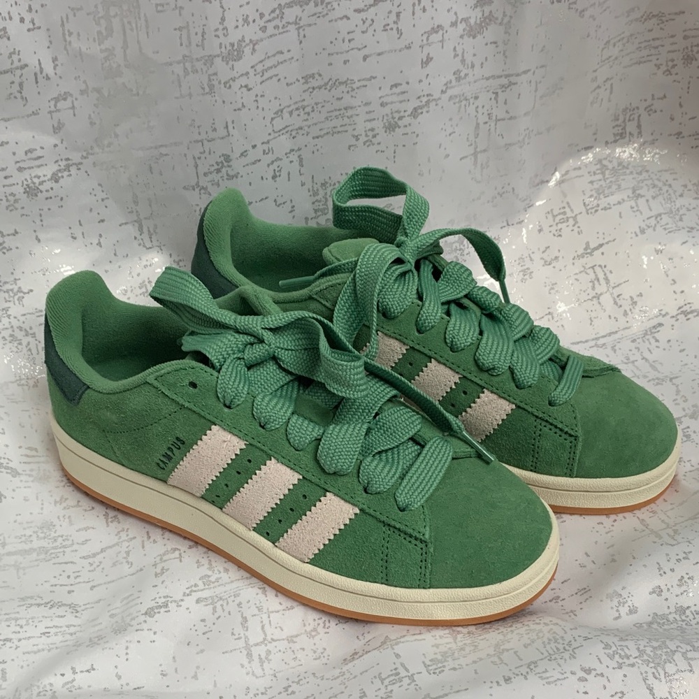 adidas Women’s Green Suede Sneakers with Cream Stripes